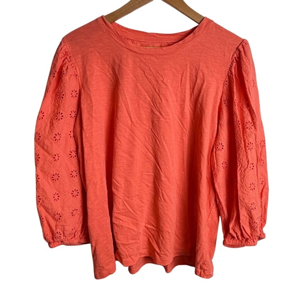 St.‎ John's Bay Women Eyelet Sleeve Tee XXL Coral Boho Casual Slub Cotton Top